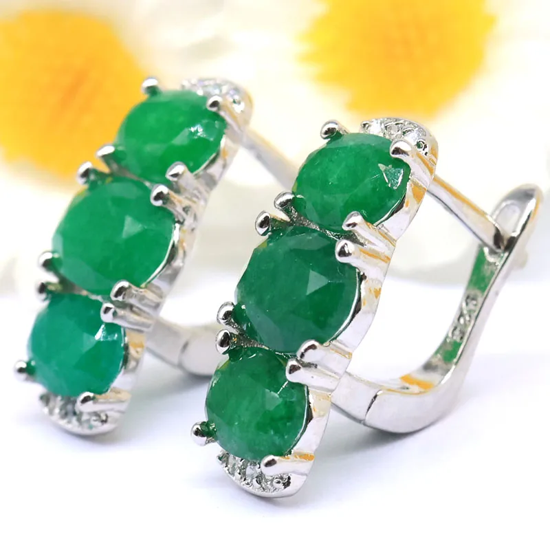 Buy 5 Get 1 Free 20x8mm Stunning Lovely Cute Green Emerald Real Blue Sapphire White CZ Wedding bride Daily Wear Silver Earrings