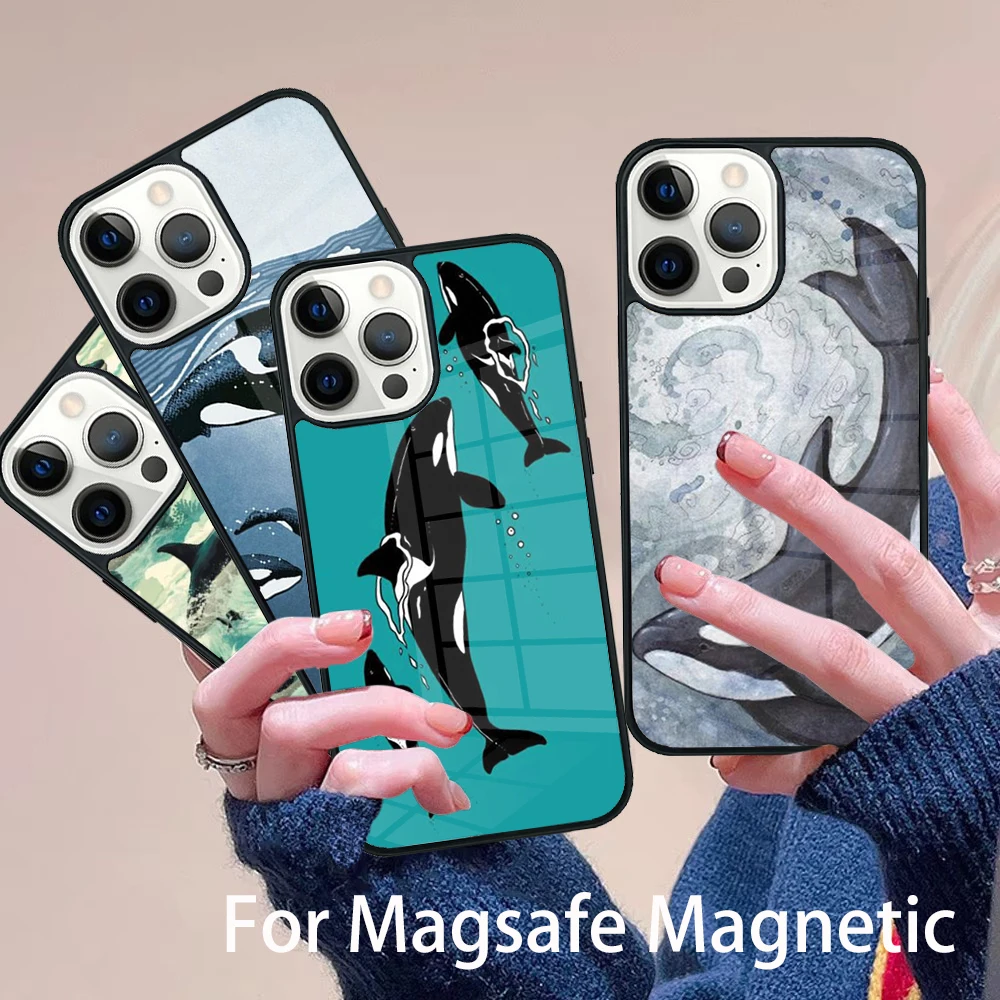 

Killer Whale Orca Phone Case Magesafe Magnetic Wireless Charge Cover For IPhone 16 11 12 13 14 15 Pro Max Plus Mini