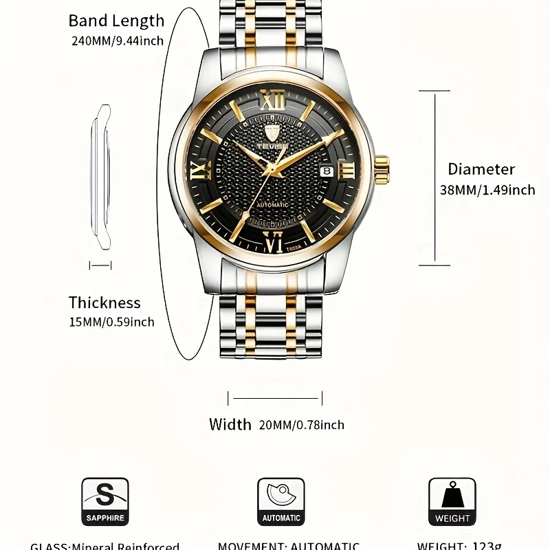 TEVISE montre mécanique automatique pour hommes bracelet en acier inoxydable Date montre lumineuse