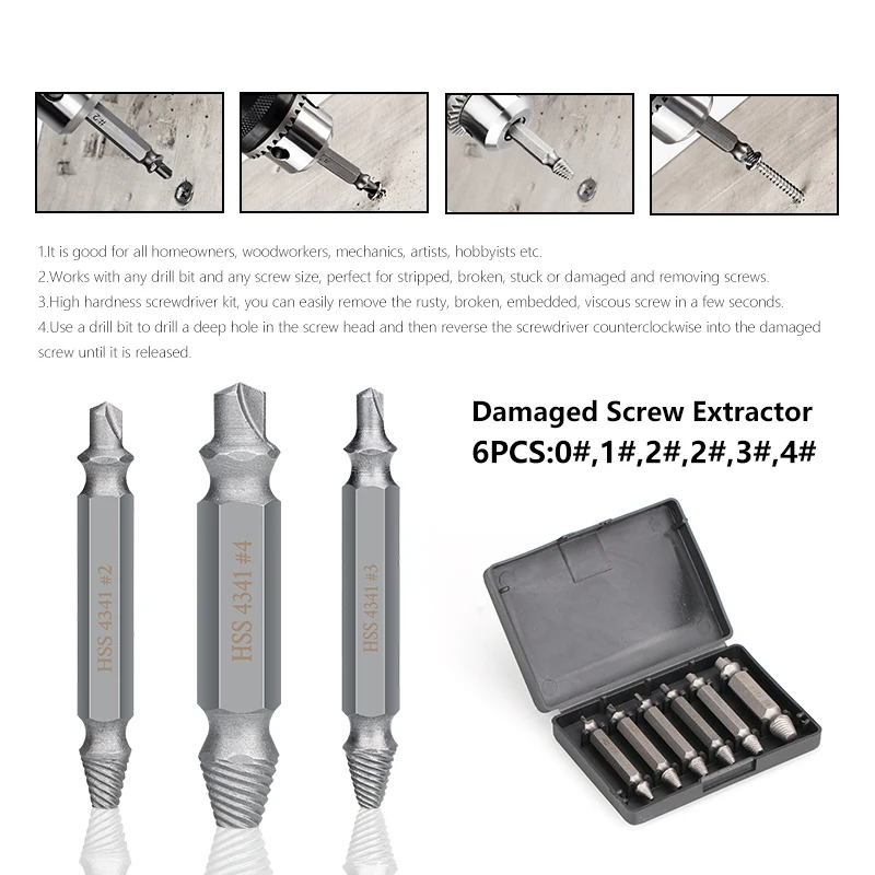 Screw Extractor เจาะ4/5/6Pcs Broken สกรู Bolt Remover ได้อย่างง่ายดาย Take Out Stripped สกรู extractor เจาะชุด Bit