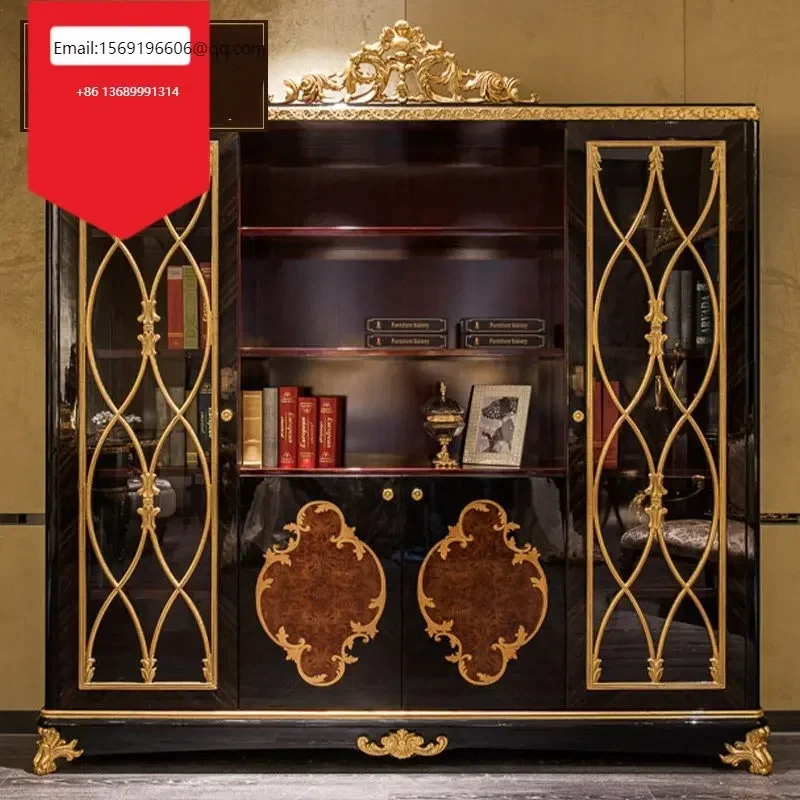 

European style solid wood carved bookcase neoclassical retro style storage cabinet decorative cabinet furniture customization