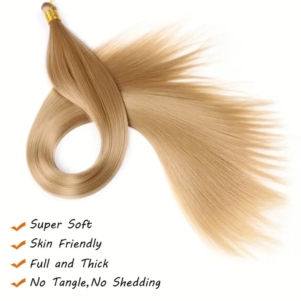 Synthetic Long Straight Silky Bulk Hair Extensions 28 Inch High Temperature Hair Bundles Extension 150g one Pack for Women Girls