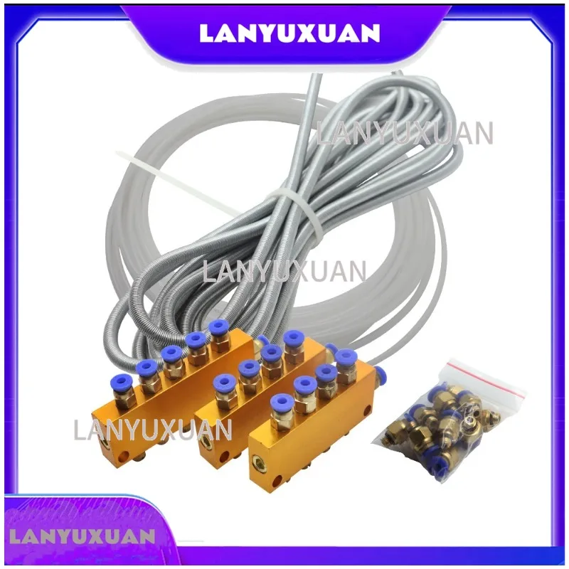 Automatic Lubricating Oil Pump 20m Plastic Pipe+4m Spring pipe+13 pcs Nozzle+5Ways Oil Distributor+Ways Oil Distributor