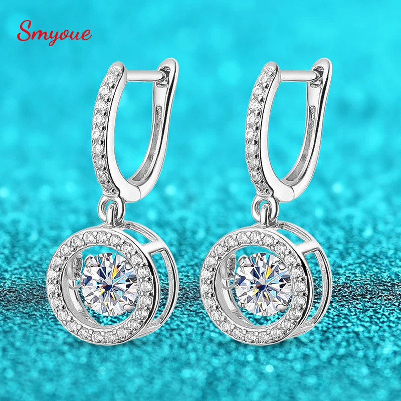 Smyoue White Gold Plated 0.5/1CT Moissanite Drop Earring for Women Sparkling Beating Heart Earring S925 Sterling Silver Jewelry