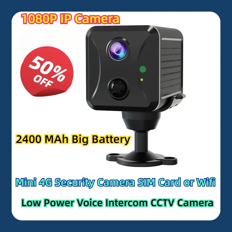 

Mini 4G Security Camera SIM Card or Wifi 1080P IP Camera 2400 MAh Big Battery Low Power Voice Intercom CCTV Camera