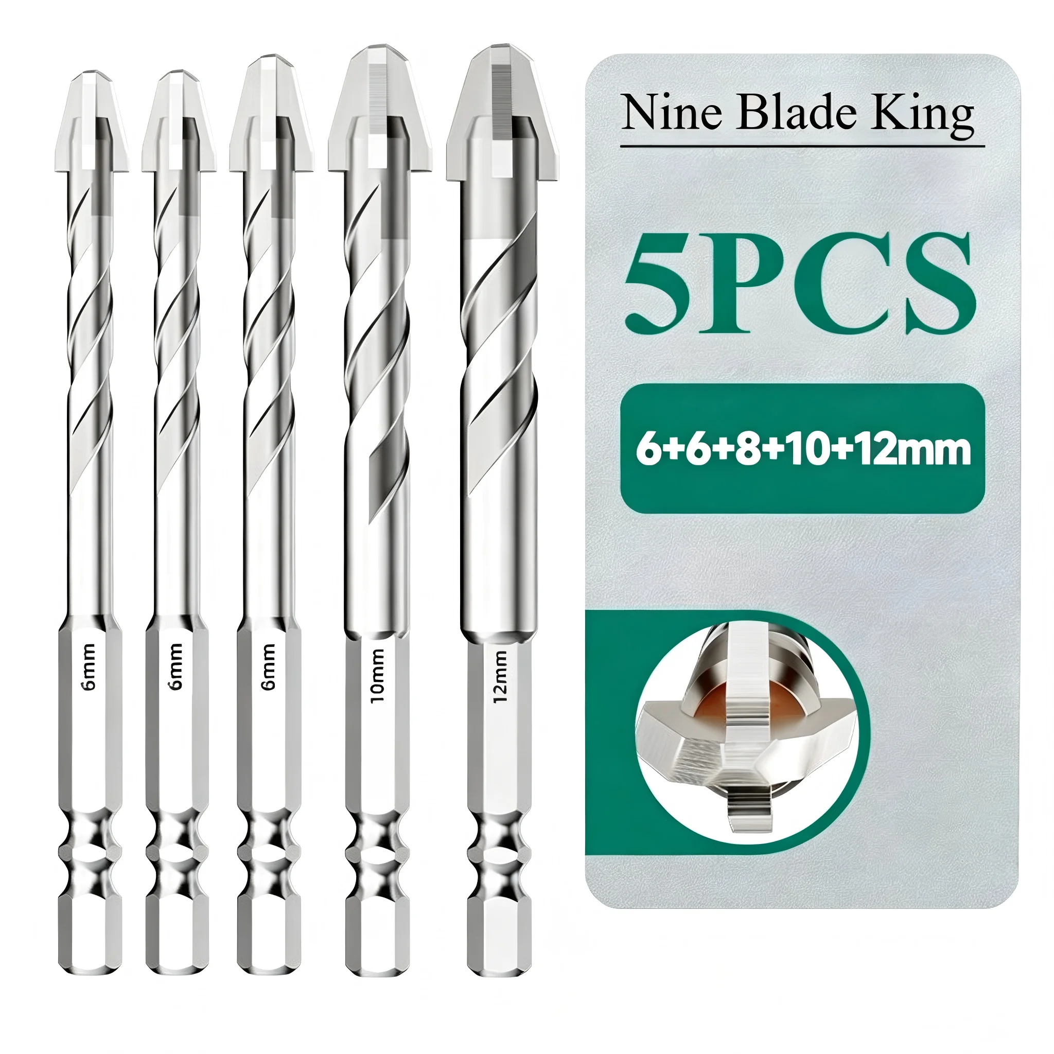 T9 Motorcycle Care High Hardness Nine-Blade Tile Drill Bit for Concrete Glass Marble Handdrill Tool for DIY Home Improvement