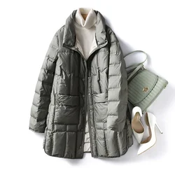 Women 90% White Duck Down X-long Lightweight Jackets 2024 New Autumn Winter Female Office Lady Korean Slim Fit Warm Down Coats