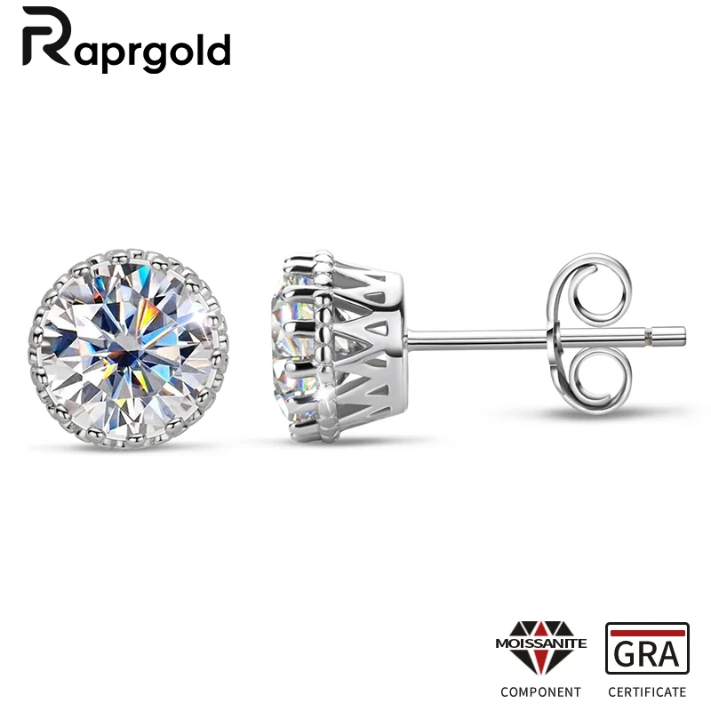 

RAPRGOLD 1-2ct Round Moissanite Stud Earring for Women S925 Sterling Silver Exquisite Piercing Earrings Jewelry Gifts Pendientes