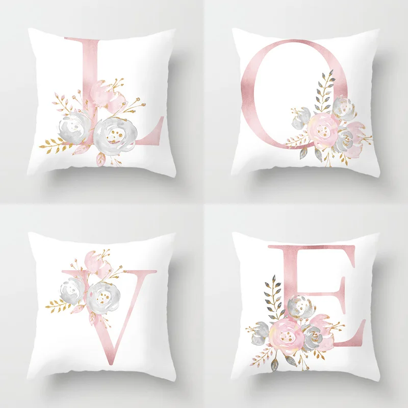 26 Letters Pink Pillow Case Cover Letter Throw Pillow Cover Alphabet Letter Decorative Pillowcases Pink Pillowcase