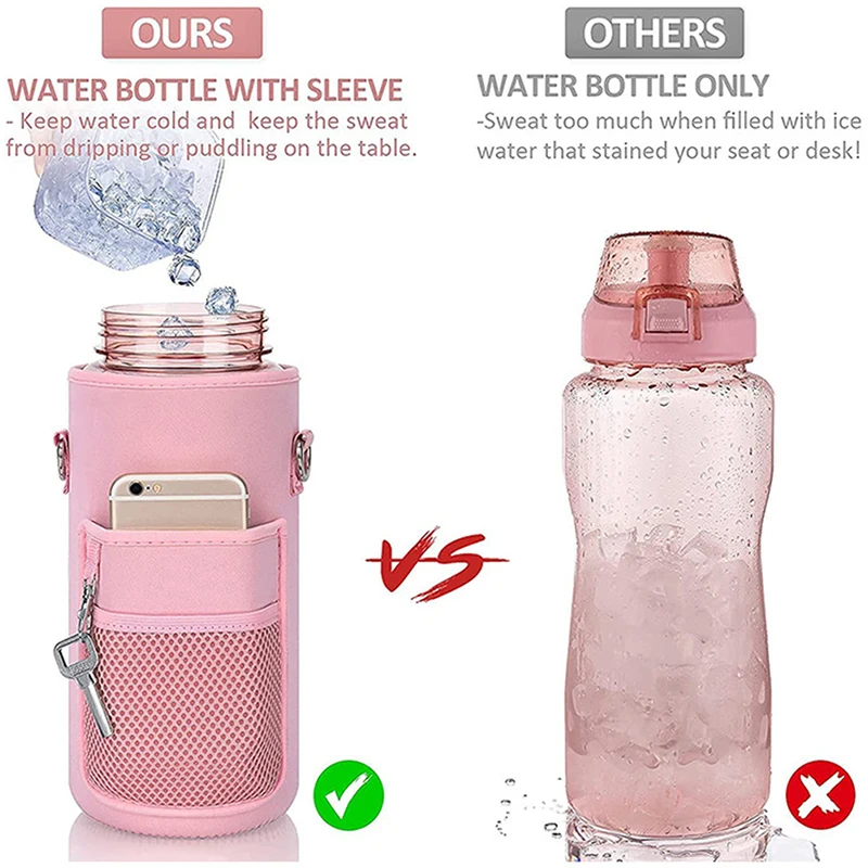 Half Gallon Water Bottle Case Sleeve Sports Insulation Water Bottle Covers Pouch with Strap Cellphone Holder Bottle Bag