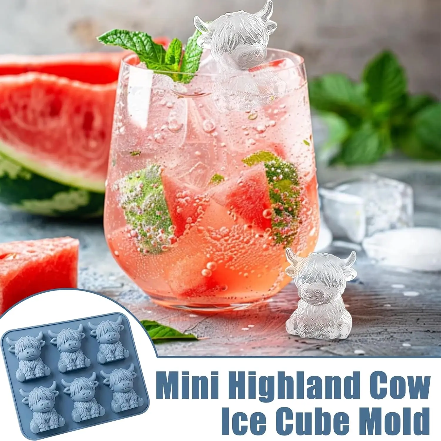 Food Grade Highland Cow Ice Cube Mold 6 Cavity Silicone Mould Chocolate Candy Making Tray Cute Animal Shape Kitchen Gadget
