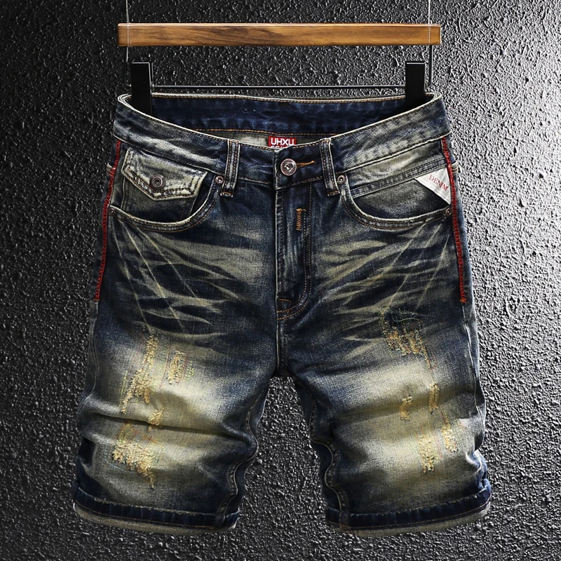 

Summer Designer Fashion Men Jeans High Quality Retro Washed Stretch Ripped Denim Shorts Men Y2K Vintage Casual Shorts Hombre