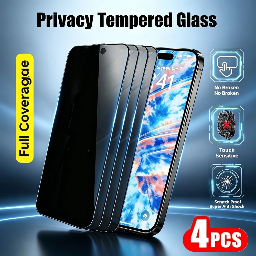 

4Pcs Anti Spy Screen Protector for iPhone 17 16 15 Pro Max Air 17e 16e 14 13 12 11 Pro 16 15 14 Plus Anti-Scratch Tempered Glass