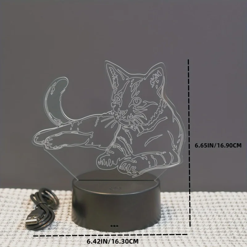 USB Plug-in Touch 3D Cat Night Light, Lâmpada de Mesa Decorativa para Quarto, Luz Atmosférica, Novidade Desktop Table, 7 Cores