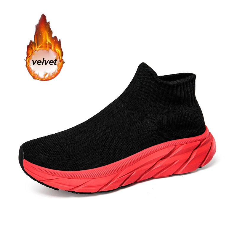 

Winter Plus Velvet Knit Sneakers Unisex Fashion Casual Platform Men's Running Shoes Fur Warm High Top Sports Shoes For Women Men