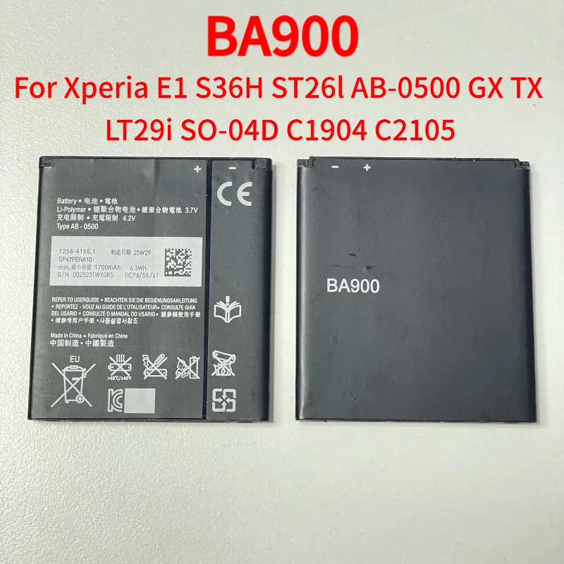 

2pcs /lot Battery BA900 For SONY Xperia E1 S36H ST26I AB-0500 GX TX LT29i SO-04D C1904 C2105 1700mAh