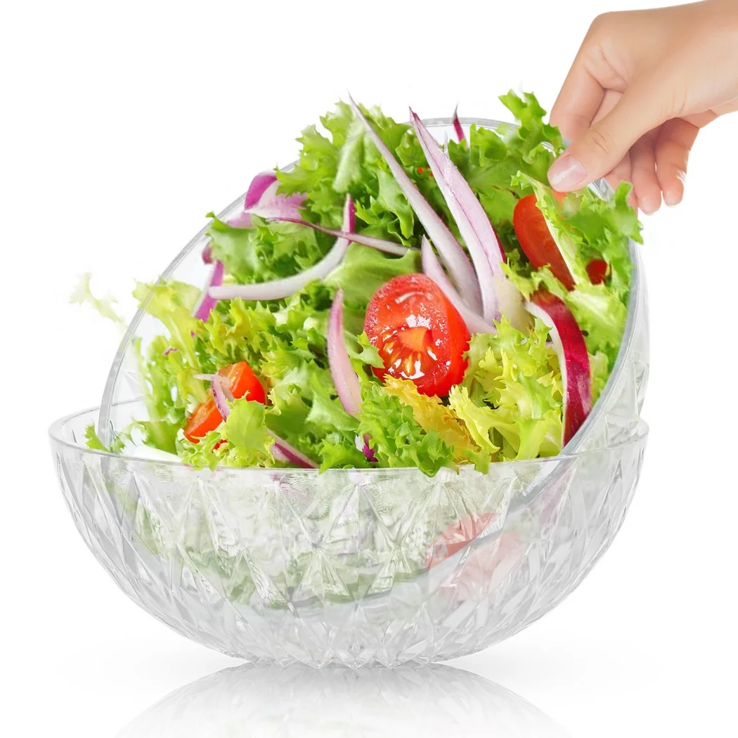 

2 шт./компл. салатнические миски 1600 мл, большие миски для овощей, прозрачные сервировочные миски из ПК, штабелируемые декоративные миски для макарон с ромбовидным дизайном