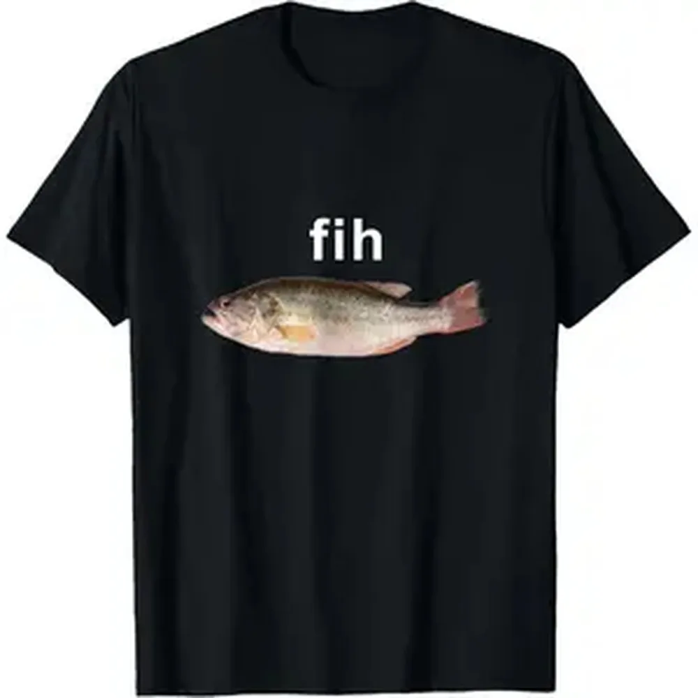[Cotton] "Fih" Funny Misspelled Fish Meme, Simple Humor T-Shirt