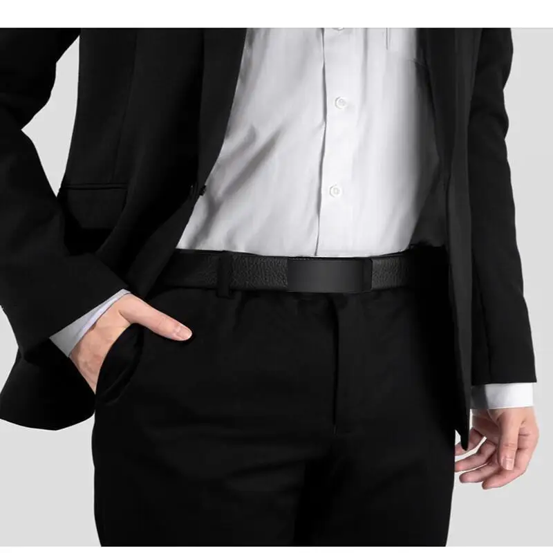 Men PU Leather Business Belt with Alloy Automatic Buckle, Ideal for Daily Outfits, Commute & Business Occasions
