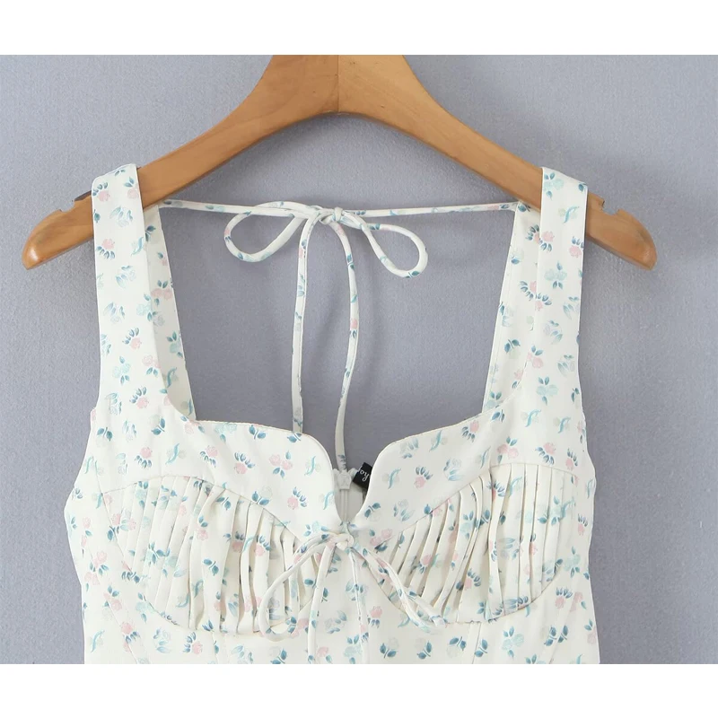 ヨーロッパとアメリカのスタイル 2026 夏 スリングショートドレス 女の子用 エレガントなAライン 花柄プリント パーティー バケーションドレス