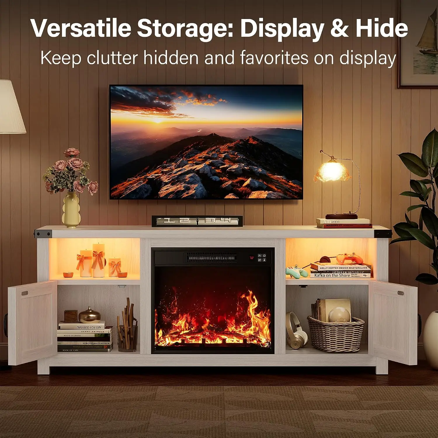 58 Inch LED Fireplace TV Stand for TVs up to 65 Inch White, Customized