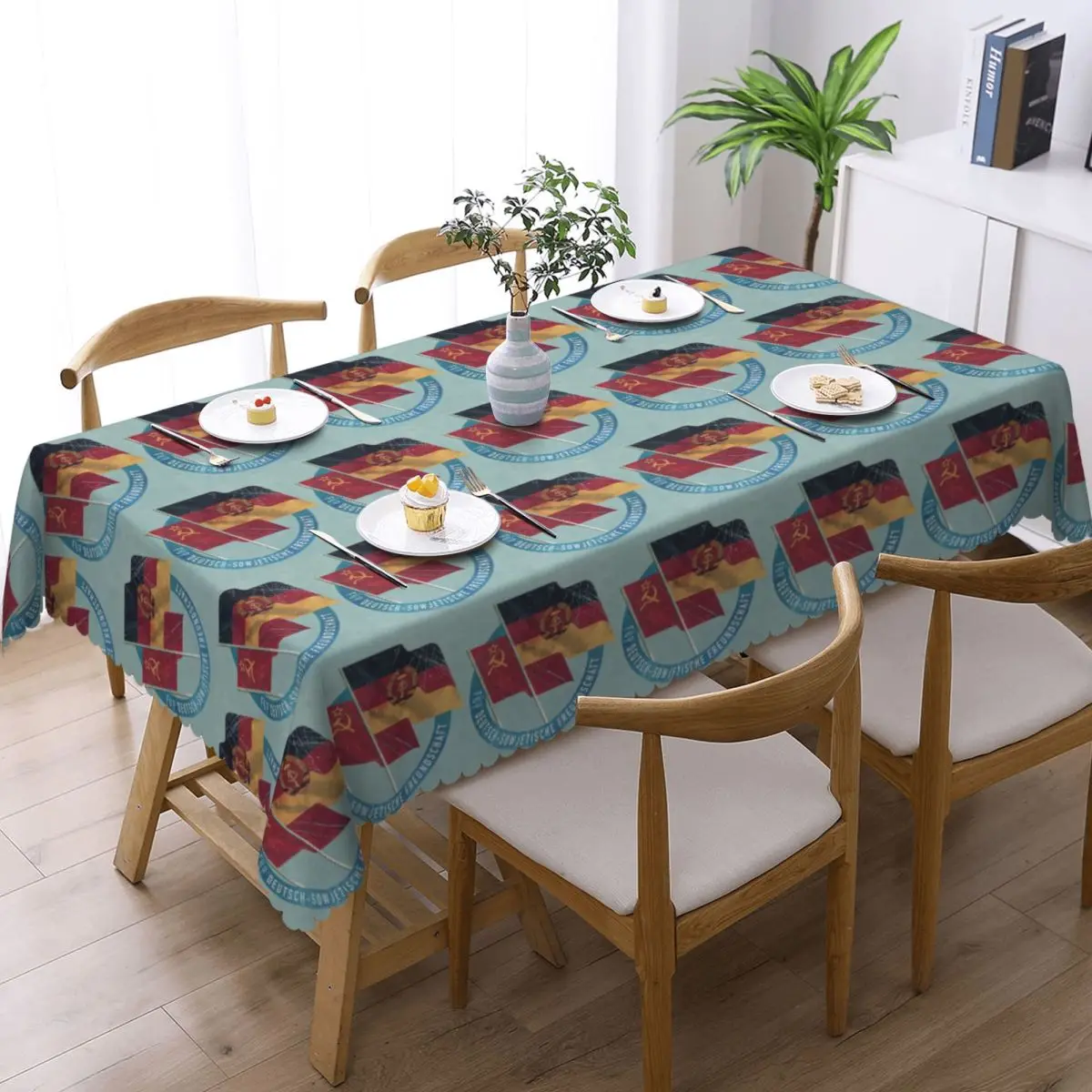 German DDR CCCP Friendship Badge Custom Rectangular Tablecloth Oilproof Table Cover for Dining Events Table Cloth