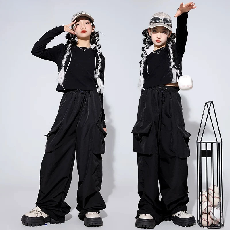 Neue Mädchen Hip Hop Mode K-pop Kostüm Schwarz Top Street Dance Cargo Hosen Gruppe Streetwear Outfits Jazz Mädchen Gruppe kleidung Sets