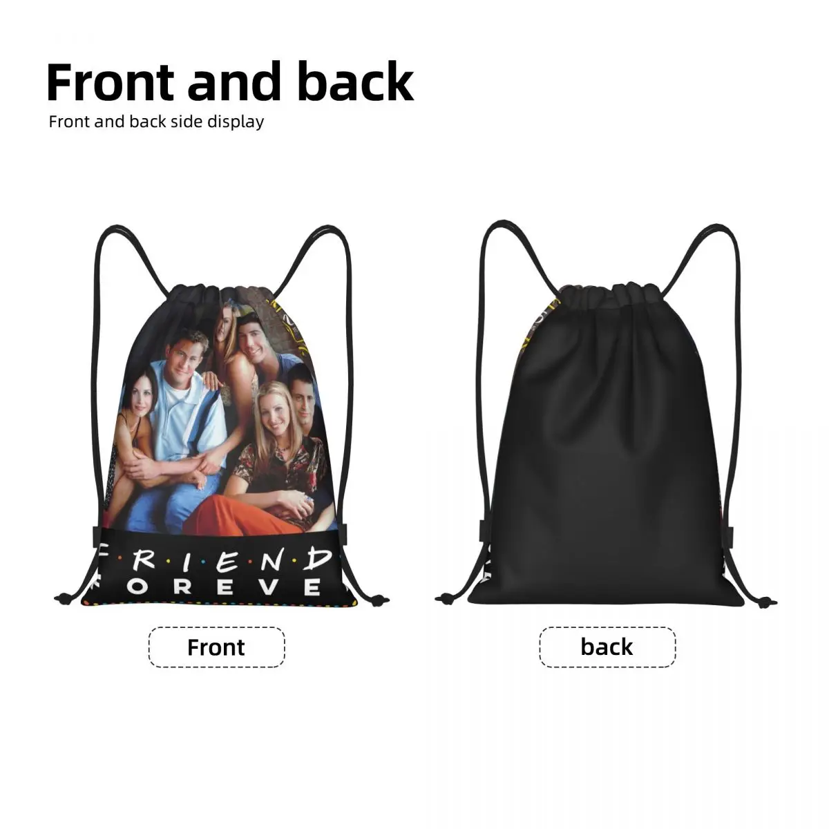 Friends Funny Poster Drawstring Backpack Sports Gym Bag for Men Women TV Show Shopping Sackpack