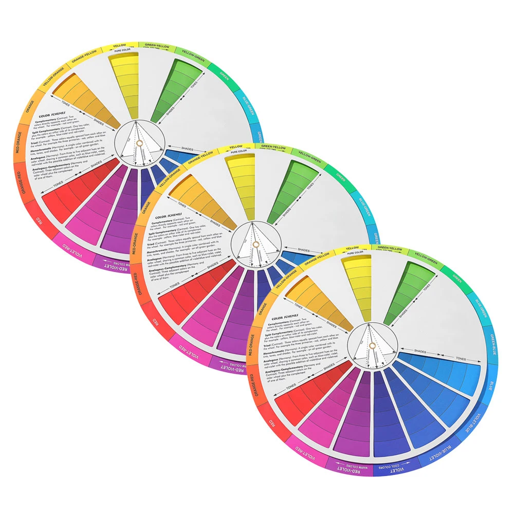 3 Pcs Color Card Mixing Chart Wheel for Painting Blending Learning Coloring Paper Charts Artists Child