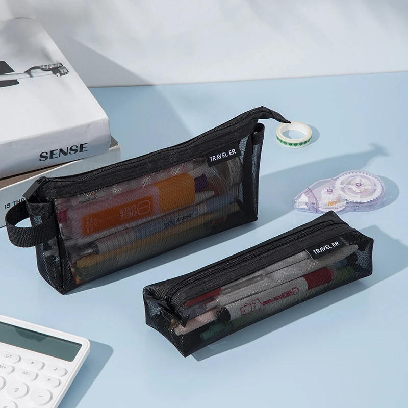 Einfache Nylon Tasche Organizer Mesh Federmäppchen Transparent Federmäppchen Büro Student Schreibwaren Schulbedarf