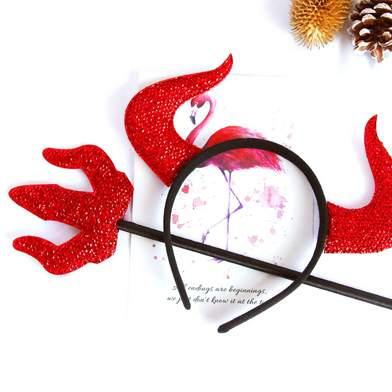 

2Pcs/set Halloween Ox Horn Headband Fork Set Party Costume Props Devil Crutches Cosplay Demon Funny Red Headware Decorations