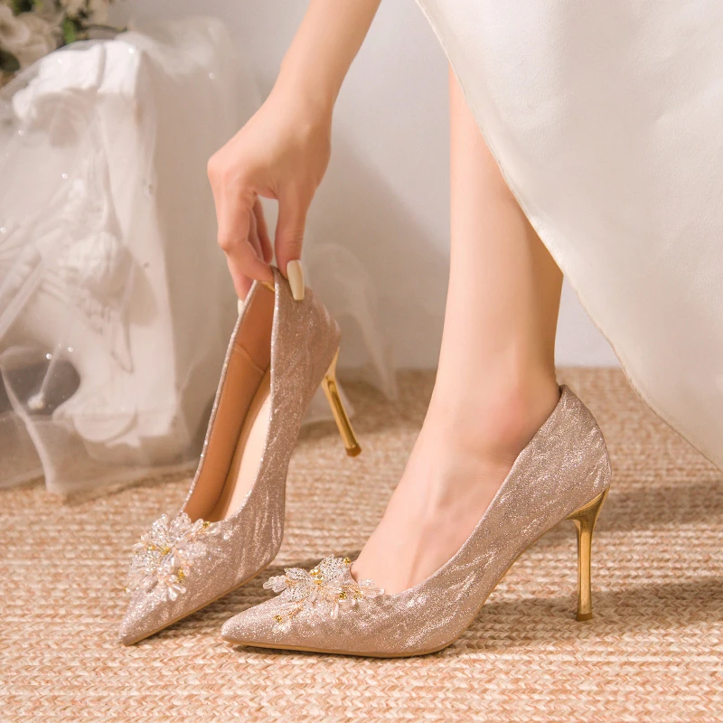 

2025 Women Shallow Shoes French High Heel Pointed Toe Shoes Women Elegant Socialite Comfortable Slip on Pumps Zapatos De Mujer