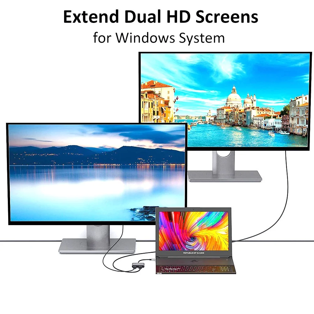 Typec to Dual HDMI 2in1 Adapter Type-C HUB HDMI 4K Two Monitors Mirror Extend Display for Macbook Laptop Cellphone