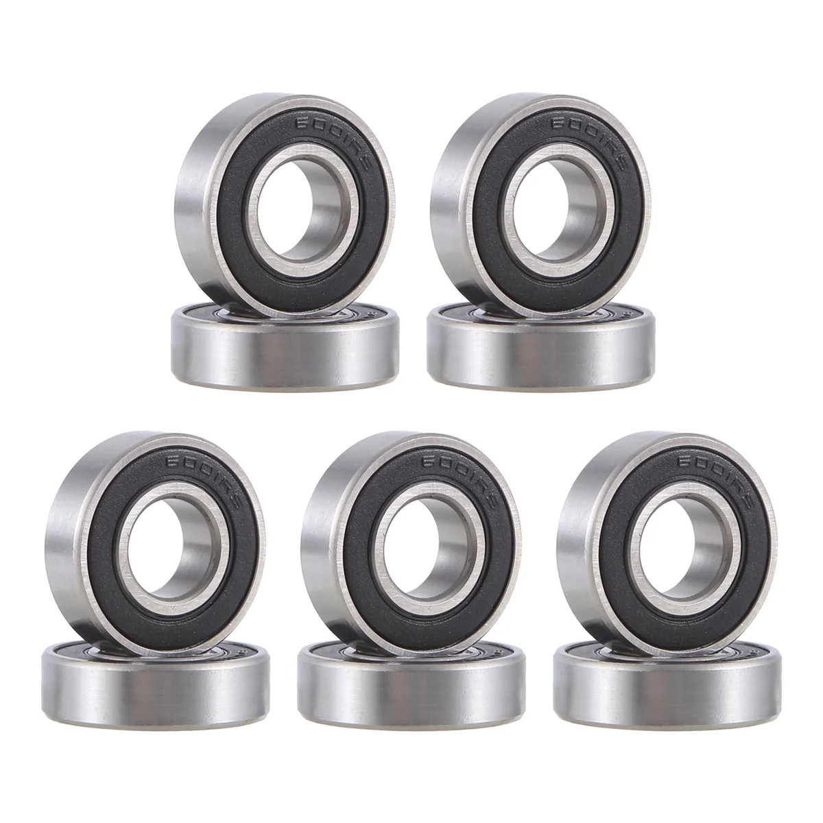 6001RS Deep Groove Ball Bearing 28 x 12 x 8 mm 10 Pieces, Silver & Black