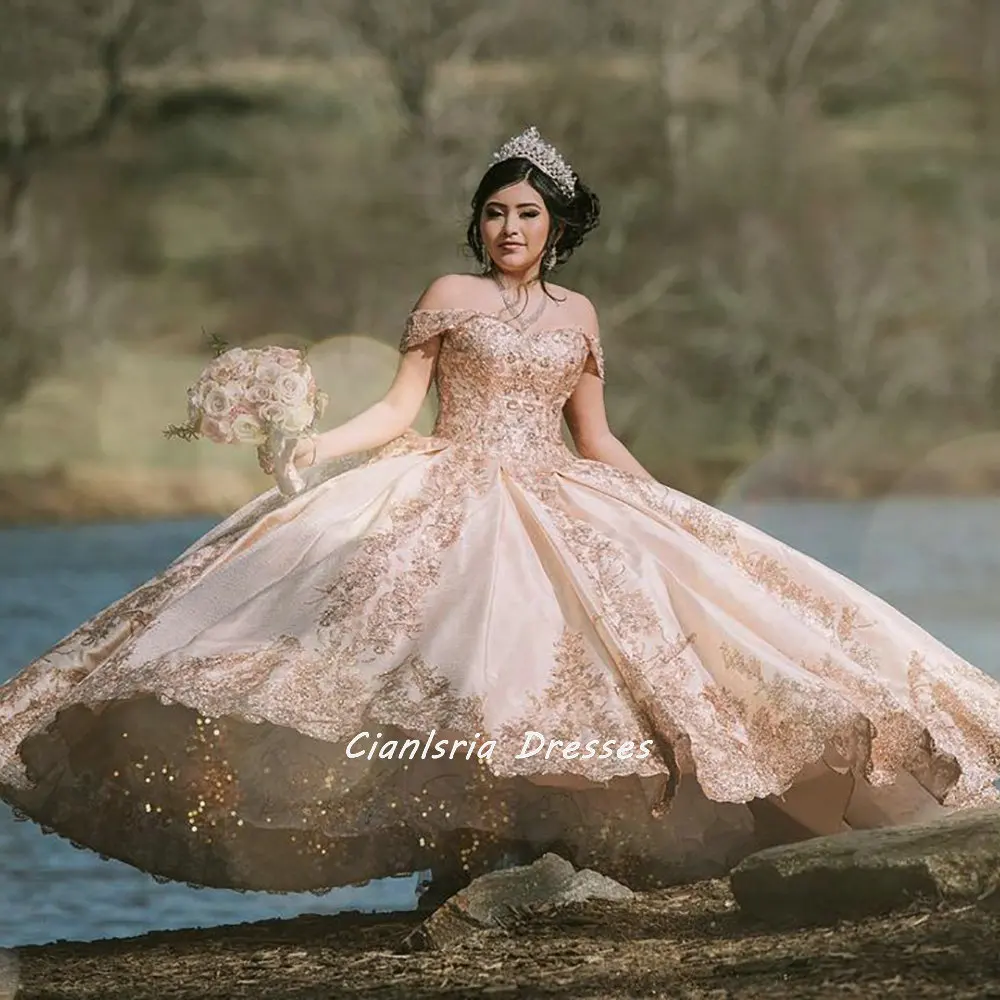 Vestido De fiesta De quinceañera con lentejuelas, apliques De encaje, corsé, De XV años