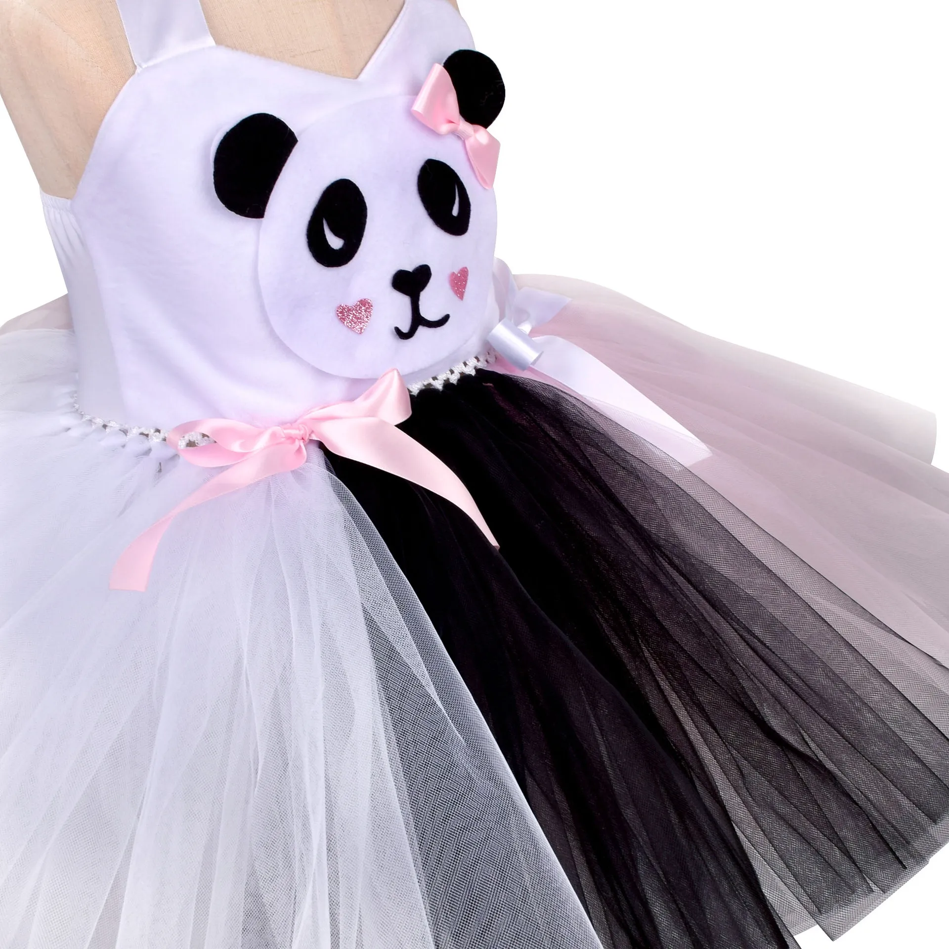 Three-piece Hairband Tail Dress for Girl Panda Birthday Party Stage Performance Dress Cosplay Costumes