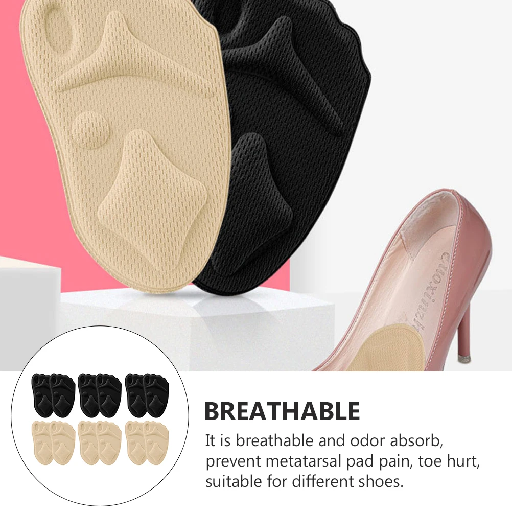 

6Pairs Women High Heel Pads Invisible Insoles Forefoot Cushion Comfortable Support Anti-Slip Insoles Front Palm Pads