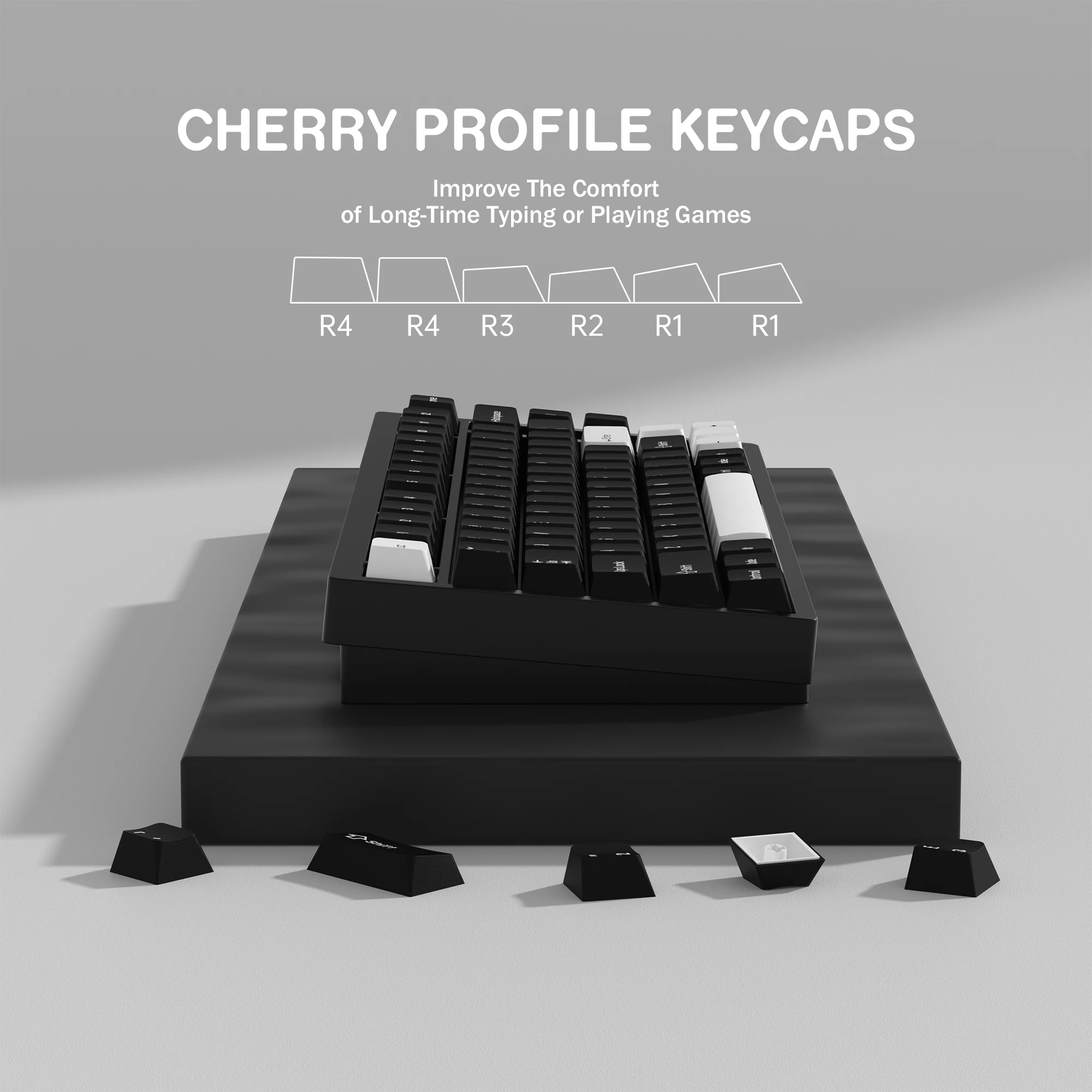 KBDiy GMK WOB Tastenkappe Cherry Profile Double Shot PBT ISO 7u Schwarz-Weiß-Tastenkappen für mechanische Tastatur Retro-Gaming-Tastenkappe