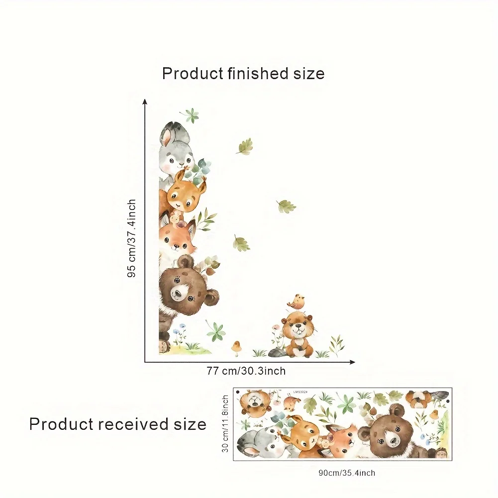 2D plane, 1 cartoon bear forest animal room decorative door stickers bedroom living room decorative wallpaper self-adhesive remo