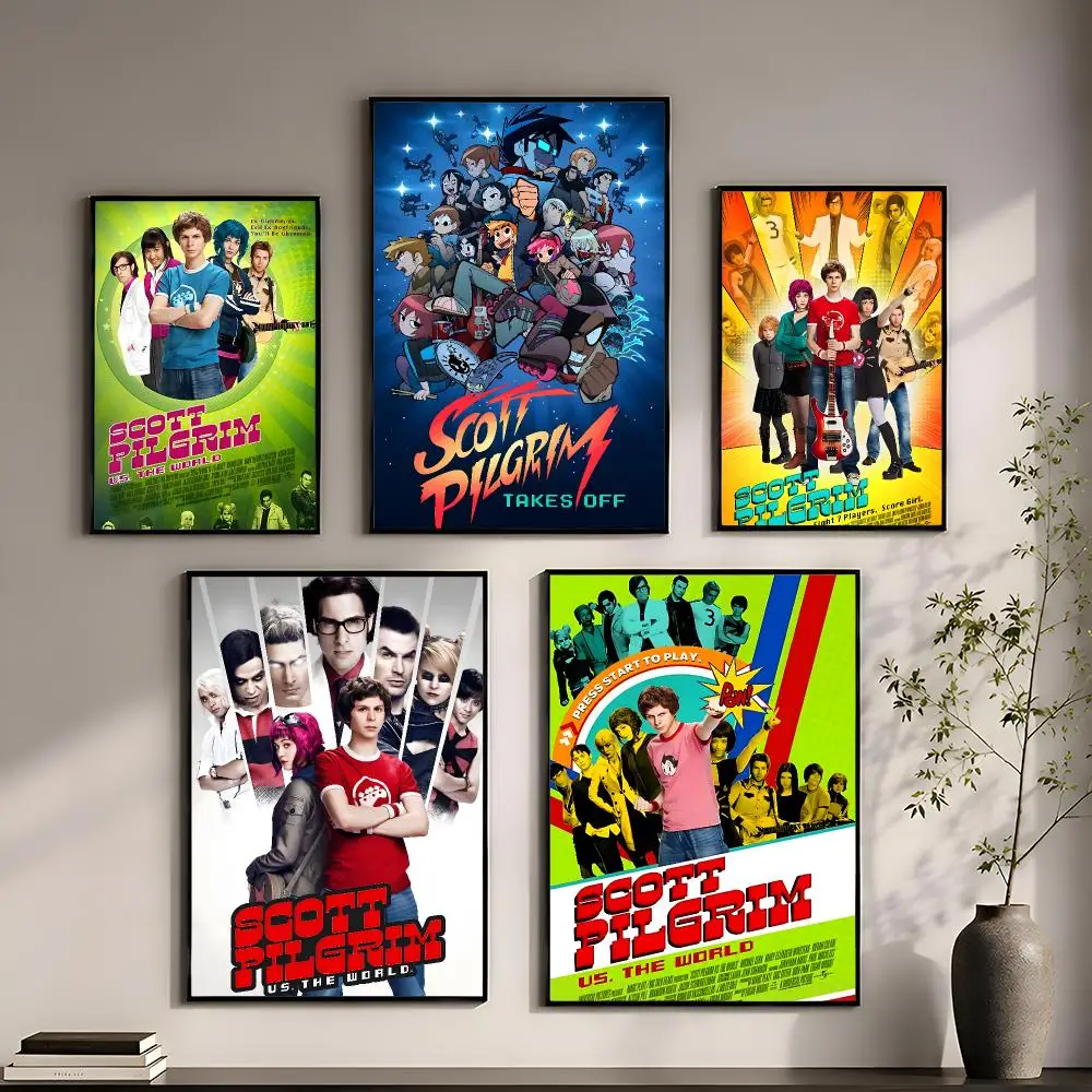 Vintage Movie Scott Pilgrim VS The World Poster Perfect Sticker Self Adhesive for Office Home Theater Wall Art Decor Fancy Gift