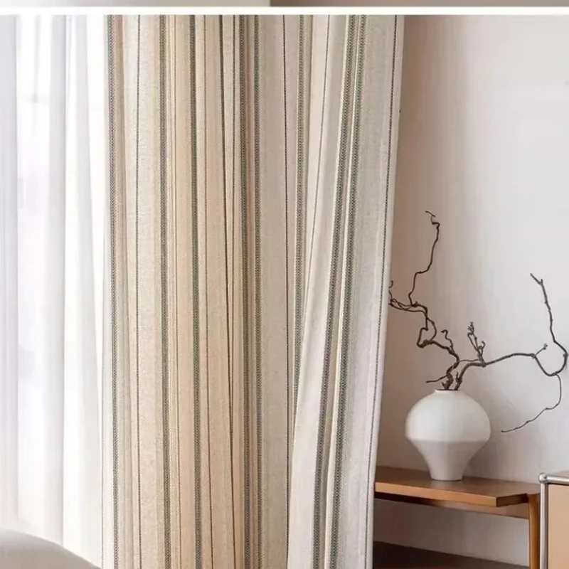 High-end French Cream Wind Linen Thick Jacquard Curtains for Living Room Tea Room Bedroom Study Room Home Decor