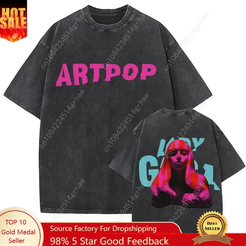 Vintage Washed Lady Gaga Artpop Graphic Print T Shirts Men Women Fashion High Quality Oversized Cotton T-shirt Loose Streetwear
