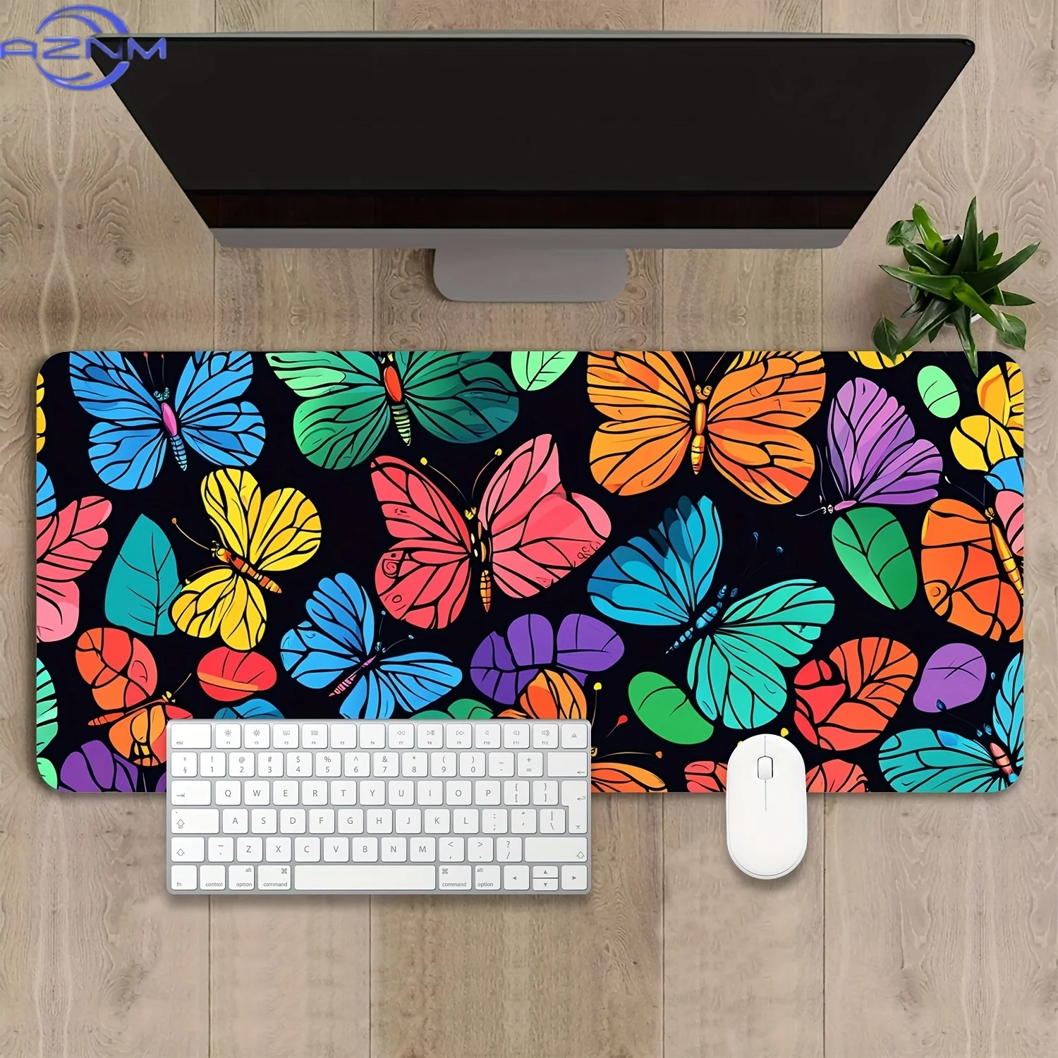 Large Non-Slip Gaming & Office Desk Mat with Vibrant Multicolor Butterfly Design - Durable Keyboard & Mouse Pad for Computer, Gi