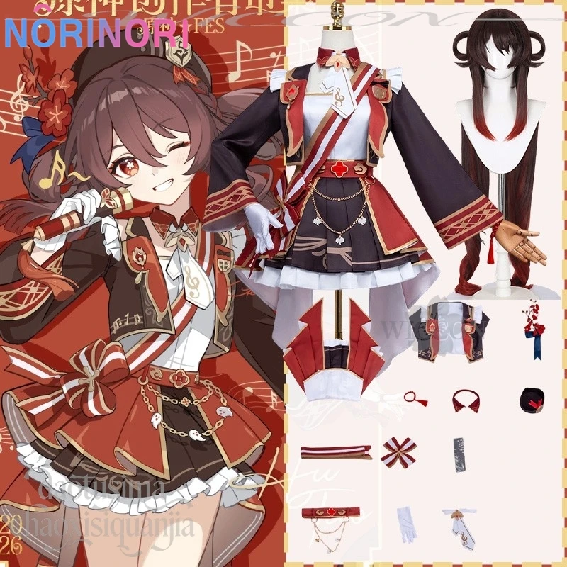 

Anime Game Genshin Impact Festival Cosplay Hu Tao New Outfit Kawaii Red Idol Uniform Long Wigs Sweet Lolita Halloween Christmas