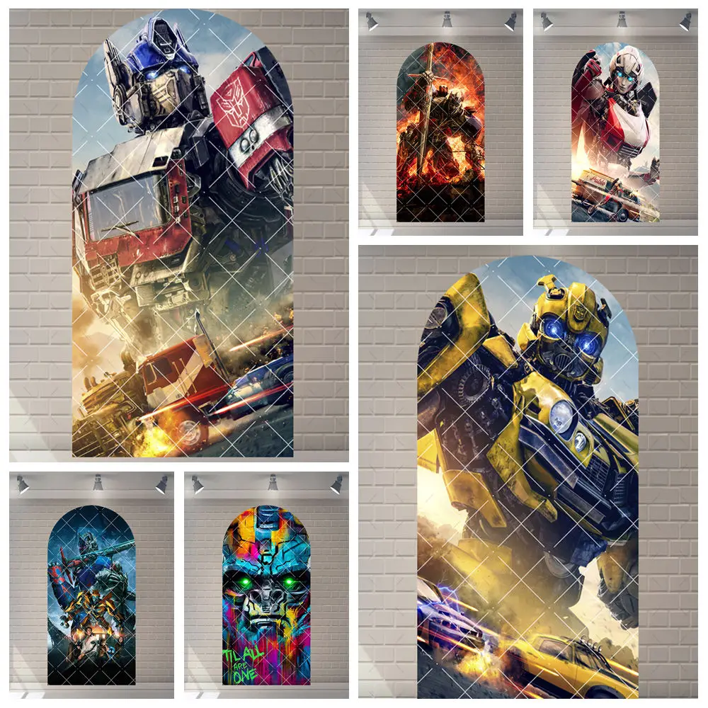 

Transformers Cool Boys Kids Birthday Party Optimus Prime Bumblebee Arch Backdrop Custom Kids Room Photo Poster Decor Background