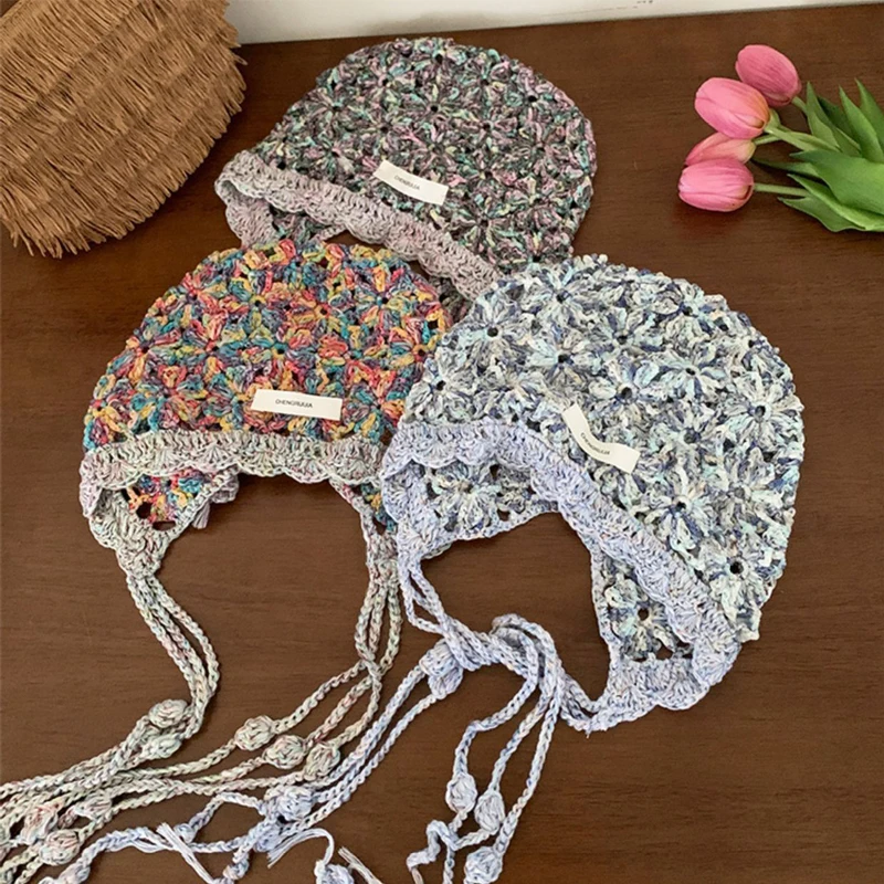 قبعات السترة النسائية الكورية اليدوية المنسوجة شرابة البوهيمي نمط الحلو لطيف المألوف تنوعا قبعات السفر الشاطئ لفتاة #4