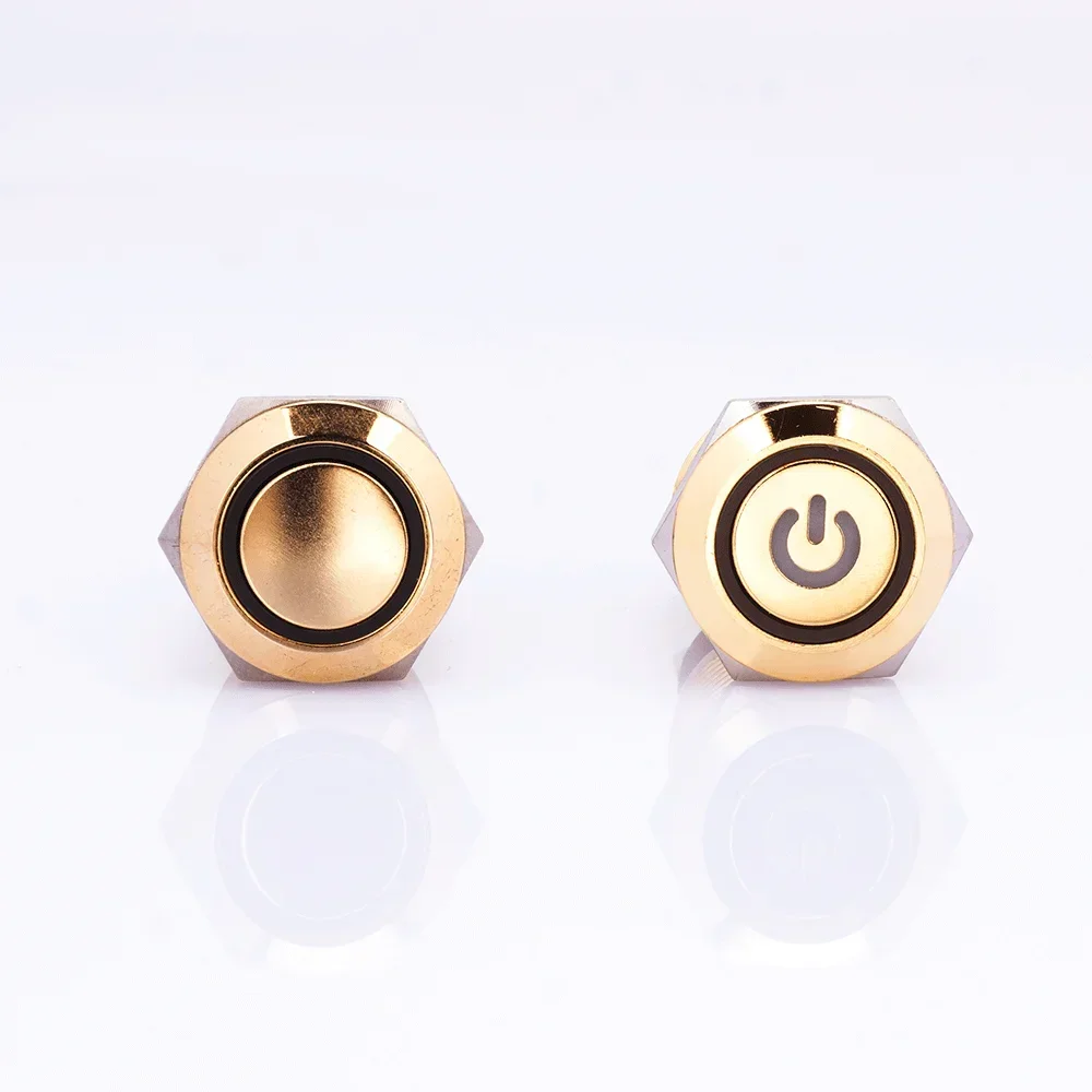 19mm Waterproof Gold Plated Brass Illuminated Push Button Switch With Power LED For PC