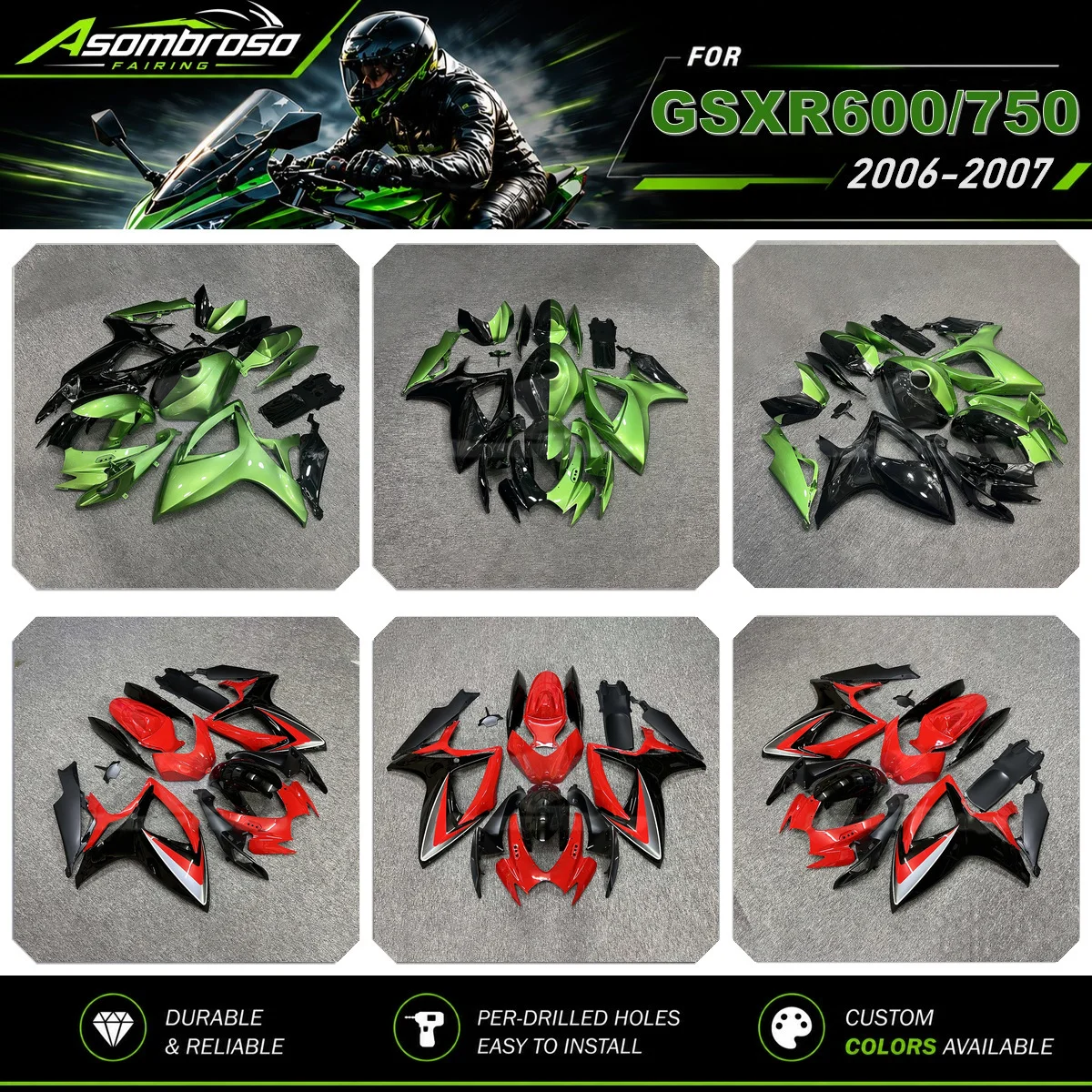 Custom Painted Fairing Kit For Suzuki GSXR600 GSXR750 2006 2007 ABS Plastic Injection Molding Motor Bodywork Cowls