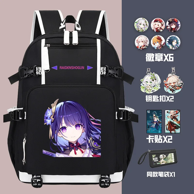 Anime Game  Cos Qiqi Mona Diluc Yae Miko Jean Raiden Shogun Etc. Unisex Travel High-capacity Storage Backpack