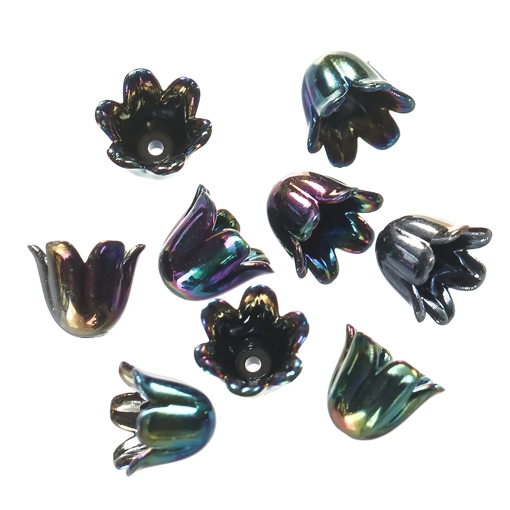 50 100pcs/lot AB Colorful Lily Flowers Acrylic Bead Caps Bellflower Spacer Beads For DIY Bracelet Necklace Jewelry Making